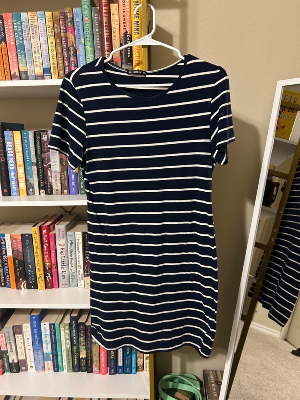 SHEIN Navy and White Striped Short-Sleeve Mini Dress